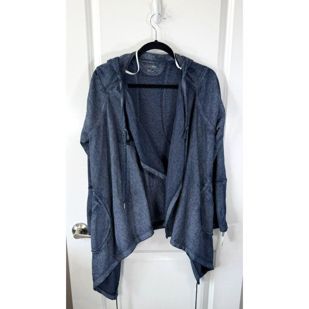 NWT Calvin Klein Performance Open-Front Cropped Hooded Cardigan Blue M